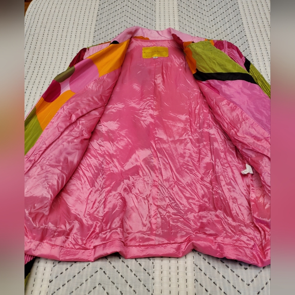 Y2K 90s Boutique Art Silk Blazer Dopamine Colorful Statement Festival Jacket - Picture 7 of 7